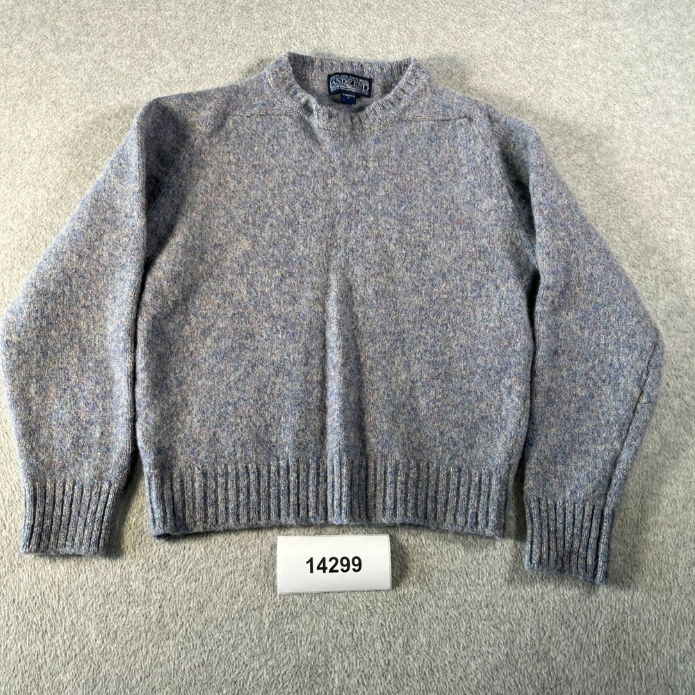 Lands' End Sweater Women Small Blue Shetland Wool Crew Neck Long Sleeve Pullover
